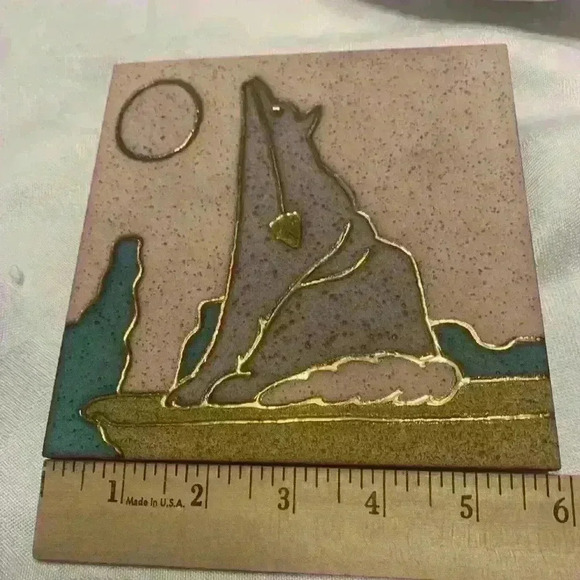 Lov Ceramics Jackson WY unique, vintage, howling at the Moon tile art wildlife - Picture 4 of 6